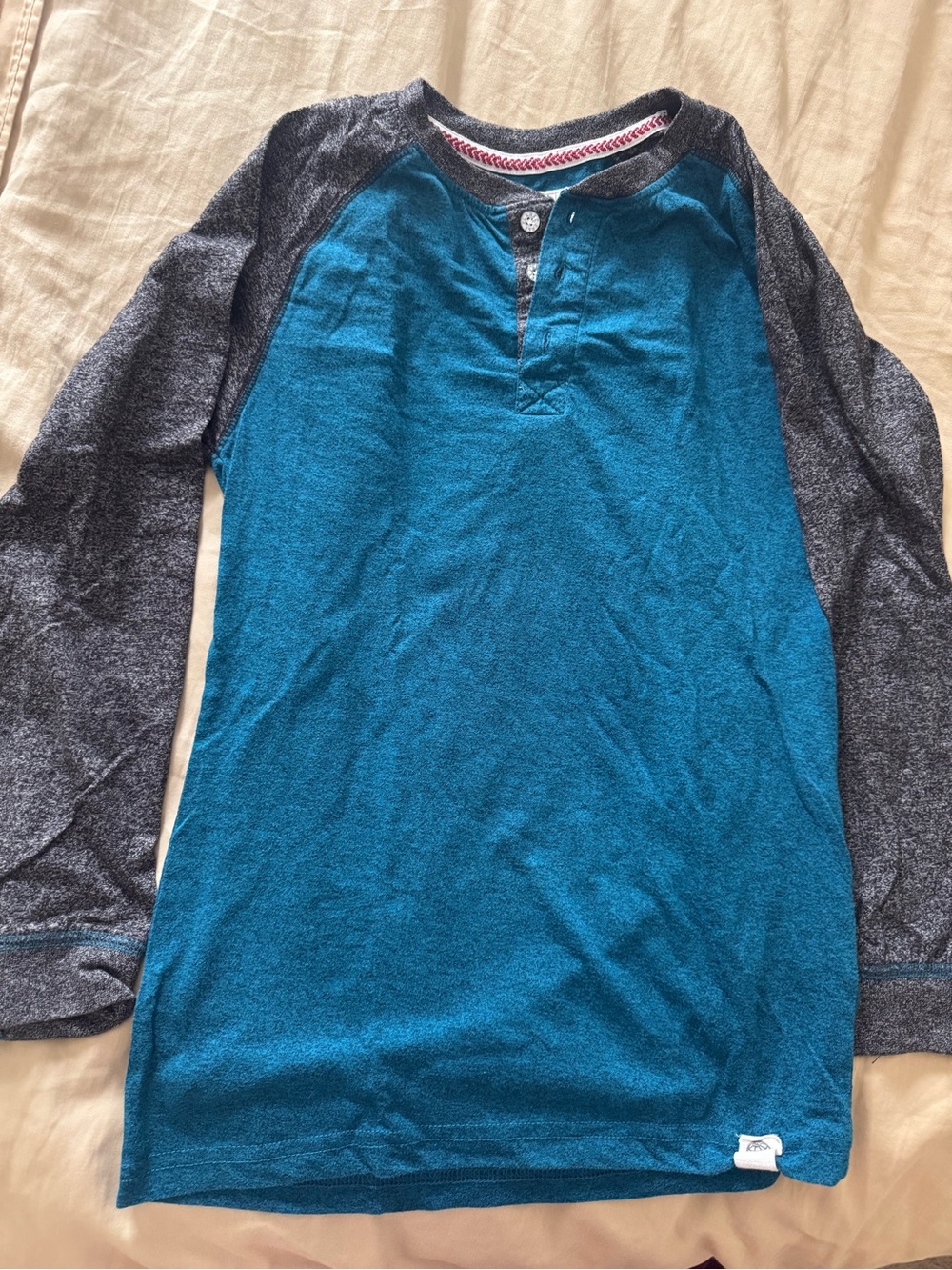 Free Planet Teal and Charcoal Long Sleeve Henley (size 10-12)